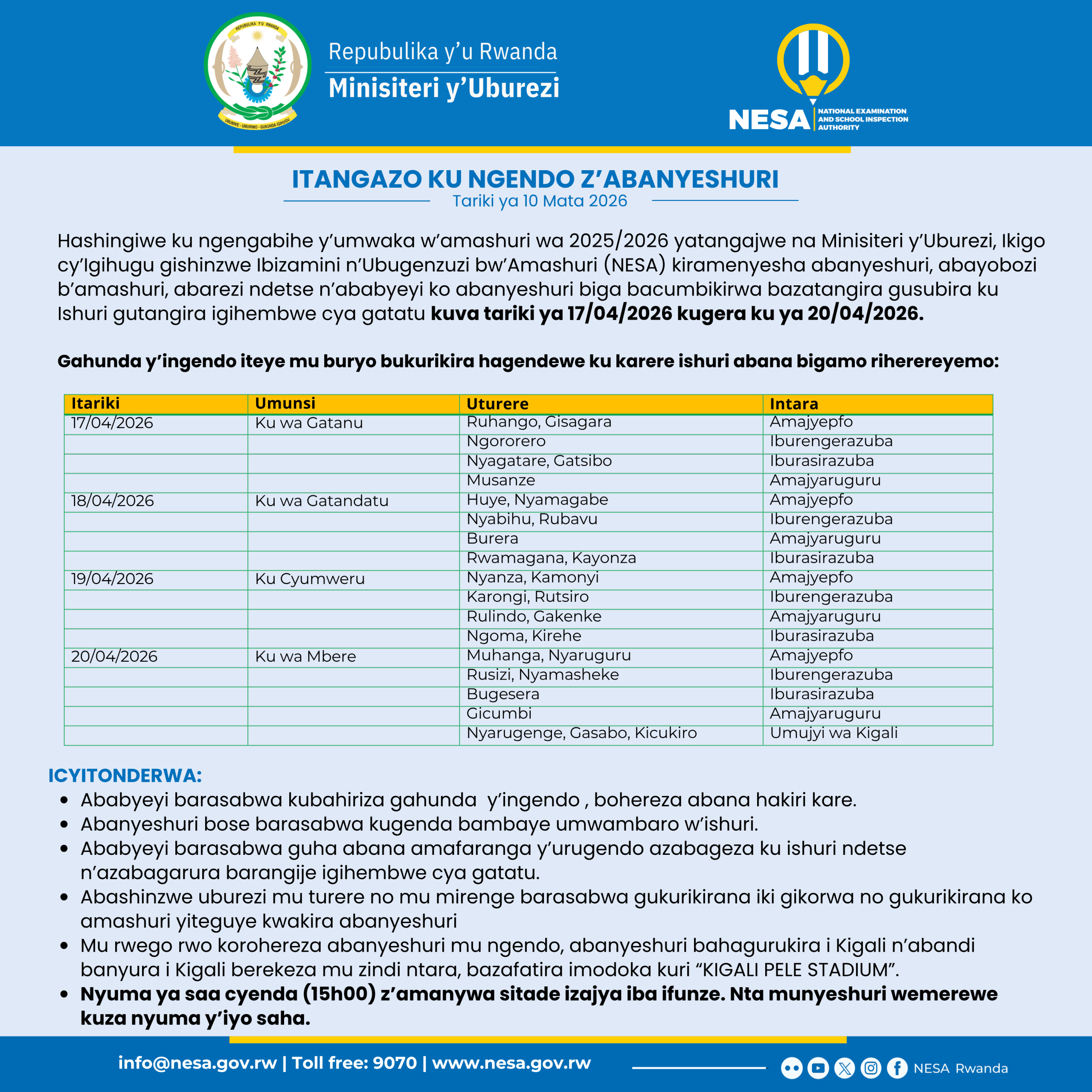 Gahunda y'ingendo term 3 2025 - 2026
